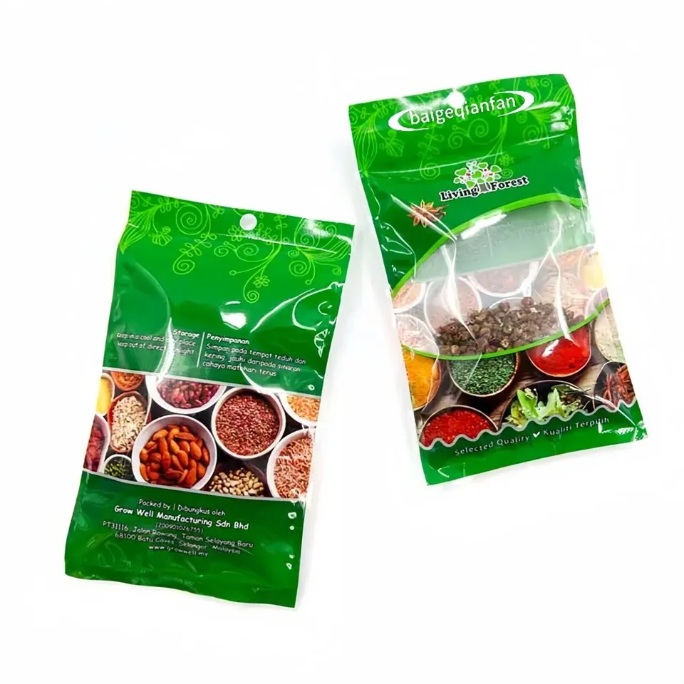 Élelmiszer -minőségű állvány tasak cipzárral a fűszercsomagoló táskákhoz